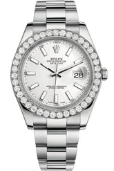 Rolex Custom Diamond Bezel Datejust 41Mm White Dial Steel Oyster Mens Watch 116300 / Si None