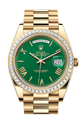 Rolex Day-Date 40 Green Dial Diamonds Bezel Yellow Gold 228398TBR-0002
