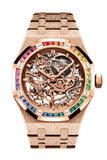 Audemars Piguet Royal Oak Frosted Gold Double Balance Wheel Openworked Rose Gold 37mm Rainbow Sapphire Watch 15468OR.YG.1259OR.01-B