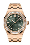 Audemars Piguet Royal Oak Khaki Green Dial Rose Gold Diamond Bezel Watch 15551OR.ZZ.1356OR.06