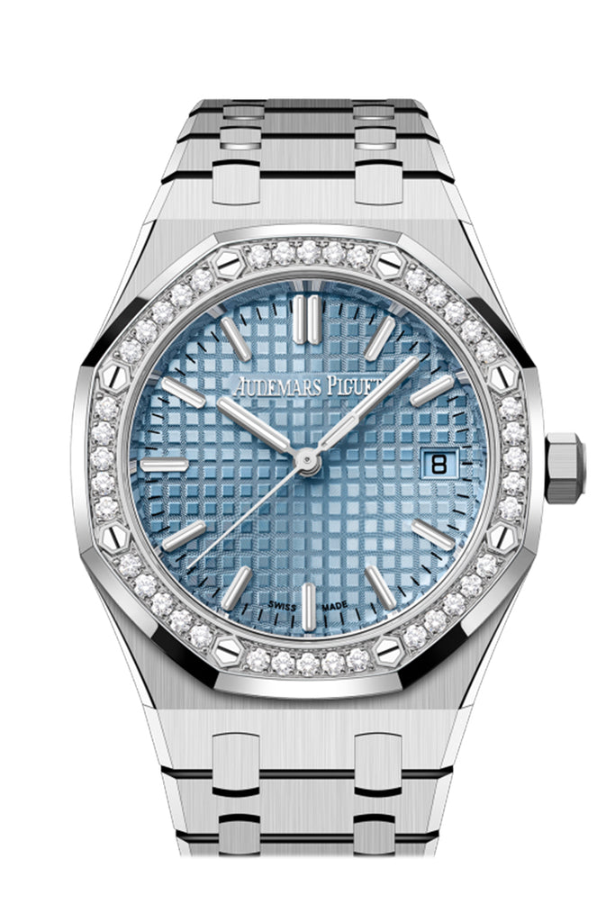Audemars Piguet Royal Oak Stainless Steel Light Blue Dial Diamond Bezel Watch 77451ST.ZZ.1361ST.03