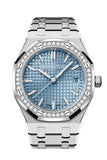 Audemars Piguet Royal Oak 34 Stainless Steel Light Blue Dial Diamond Bezel Watch 77451ST.ZZ.1361ST.03