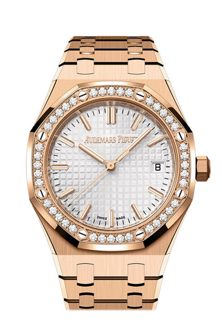 Audemars Piguet Royal Oak 34 Blue Dial Rose Gold Diamond Bezel 77451OR.ZZ.1361OR.04