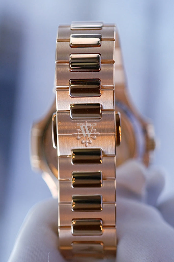 Patek Philippe Nautilus Ladies Rose Gold Baguette Cognac Bezel