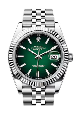 Rolex 126334 Datejust 41 Green Ombre Dial Fluted Bezel White Gold Jubilee Watch 126334-0034