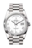 Rolex Day-Date 36 White Dial Fluted Bezel White gold President Watch 128239