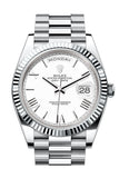 Rolex Day-Date 40 White Dial Fluted Bezel Platinum President Men's Watch 228236