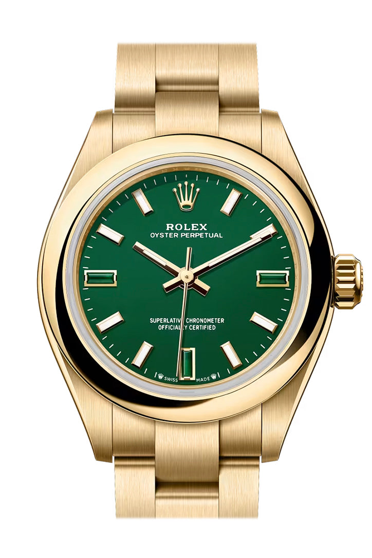 Rolex Oyster Perpetual 28 Green Dial Yellow Gold Watch 276208-0002