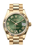 Rolex Datejust 31 Green Roman Dial Fluted Bezel Yellow Gold Ladies Watch 278278 278278-0030