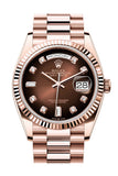 Rolex Day-Date 36 Brown ombré Diamond-set Dial Fluted Bezel 18K Everose gold President Watch 128235