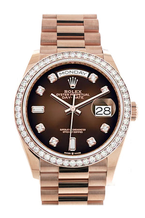 Rolex Day-Date 36 Brown ombré Diamond Dial Diamond Bezel 18K Everose Gold President Watch 128345RBR