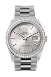 Rolex Day-Date 36 Silver Dial Diamond Bezel White gold President Watch 128349RBR