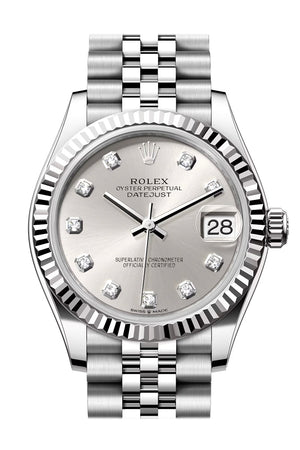 Rolex Datejust 31 Silver Diamond Dial Fluted Bezel Jubilee Ladies Watch 278274 278274-0030