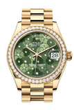 Rolex Datejust 31 Olive Green Floral Motif Diamond Dial Diamond Bezel Yellow Gold Ladies Watch 278288RBR 278288RBR-0038
