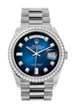 Rolex Day-Date 36 Blue ombré Diamond Dial Diamond Bezel White Gold President Watch 128349RBR