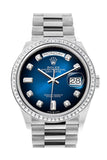 Rolex Day-Date 36 Blue ombré Dial Diamond Bezel Platinum President Watch 128396TBR