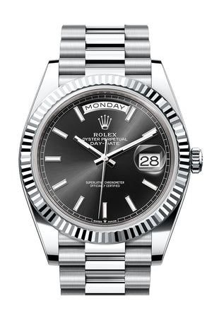 Rolex Day-Date 40 Black Dial Fluted Bezel Platinum President Men's Watch 228236