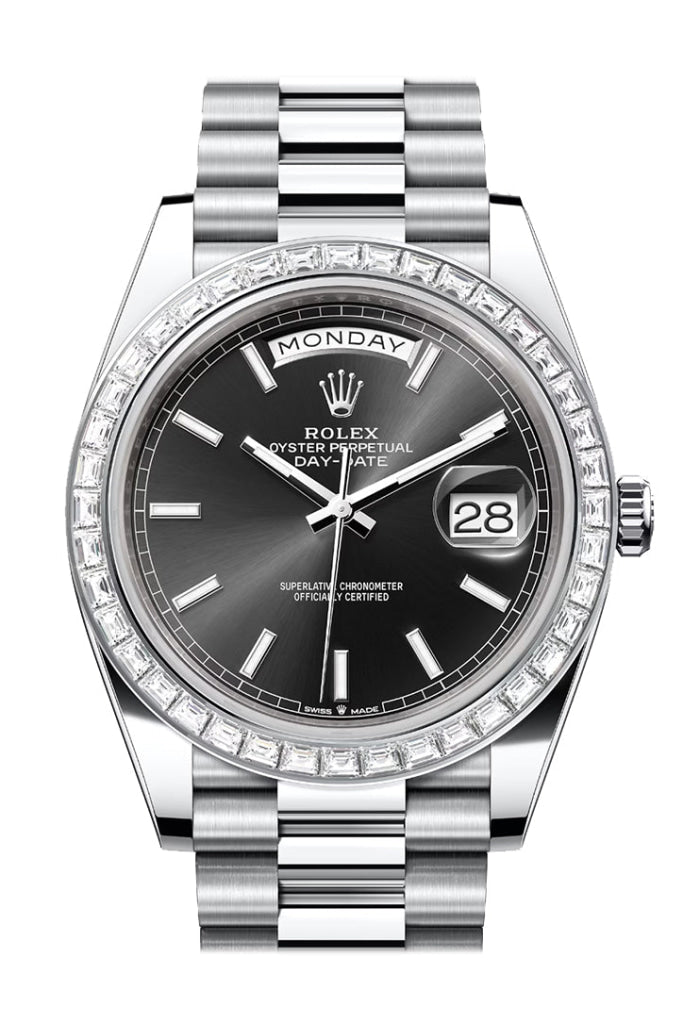 Rolex Day-Date 36 Black Dial Diamond Bezel Platinum President Watch 228396TBR