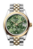 Rolex Datejust 31 Olive Green Floral Motif Dial Yellow Gold Steel Jubilee Ladies Watch 278243 278243-0032