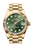 Rolex Datejust 31 Green Diamond Dial Fluted Bezel Yellow Gold Ladies Watch 278278 278278-0011
