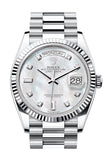 Rolex Day-Date 36 Mother of Pearl Diamond Dial Fluted Bezel Platinum President Watch 128236