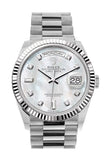 Rolex Day-Date 36 Mother of Pearl Diamond Dial Fluted Bezel White gold President Watch 128239