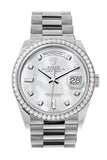 Rolex Day-Date 36 Mother of Pearl Diamond Dial Diamond Bezel White Gold President Watch 128349RBR
