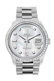 Rolex Day-Date 36 Mother of Pearl Dial Diamond Bezel Platinum President Watch 128396TBR