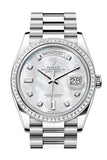Rolex Day-Date 36 Mother of Pearl Dial Diamond Bezel Platinum President Watch 128396TBR