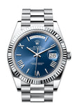 Rolex Day-Date 40 Blue Dial Fluted Bezel Platinum President Men's Watch 228236