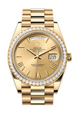 Rolex Day-Date 40 Champagne Roman Dial Diamond Bezel 18K Yellow Gold President Men's Watch 228348RBR 228348