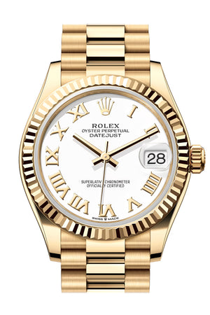 Rolex Datejust 31 White Roman Dial Fluted Bezel Yellow Gold Ladies Watch 278278 278278-0020