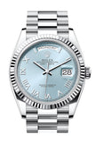 Rolex Day-Date 36 Ice Blue Roman Dial Fluted Bezel Platinum President Watch 128236
