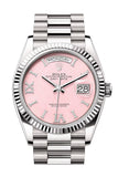 Rolex Day-Date 36 Pink Opal Diamond Dial Fluted Bezel White gold President Watch 128239