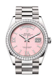 Rolex Day-Date 36 Pink Opal Diamond Dial Diamond Bezel White Gold President Watch 128349RBR