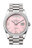 Rolex Day-Date 36 Pink Opal Diamond Dial Diamond Bezel White Gold President Watch 128349RBR