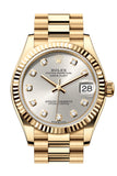Rolex Datejust 31 Silver Diamond  Dial Fluted Bezel Yellow Gold Ladies Watch 278278 278278-0034