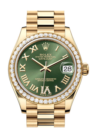 Rolex Datejust 31 Green Roman Diamond Dial Diamond Bezel Yellow Gold Ladies Watch 278288RBR 278288RBR-0024
