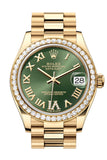Rolex Datejust 31 Green Roman Diamond Dial Diamond Bezel Yellow Gold Ladies Watch 278288RBR 278288RBR-0024