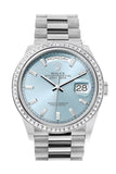 Rolex Day-Date 36 Ice Blue Diamond Dial Diamond Bezel Platinum President Watch 128396TBR