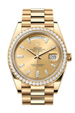 Rolex Day-Date 40 Champagne Baguette Diamonds Dial Yellow Gold President Men's Watch 228348RBR 228348