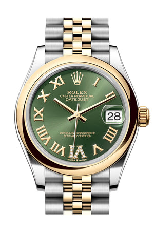Rolex Datejust 31 Olive Green Roman diamond on 6 Dial Yellow Gold Steel Jubilee Ladies Watch 278243 278243-0016