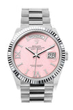 Rolex Day-Date 36 Pink Opal Diamond Dial Fluted Bezel Platinum President Watch 128236