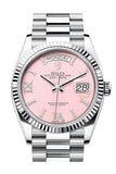 Rolex Day-Date 36 Pink Opal Diamond Dial Fluted Bezel Platinum President Watch 128236