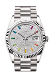 Rolex Day-Date 36 Diamond Paved Dial Fluted Bezel White gold President Watch 128239