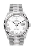 Rolex Day-Date 36 White Dial Fluted Bezel White Gold Diamond President Watch 128239