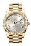 Rolex Day-Date 40 Silver Roman Dial Yellow Gold President Men's Watch 228348RBR