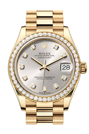 Rolex Datejust 31 Silver Diamond Dial Diamond Bezel Yellow Gold Ladies Watch 278288RBR 278288RBR-0028