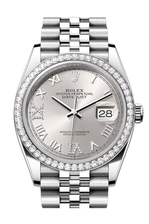 Rolex Datejust 36 Silver Roman Dial Diamond Bezel Jubilee Watch 126284RBR 126284RBR-0021