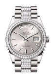 Rolex Day-Date 36 Silver Dial Diamond Bezel White Gold Diamond President Watch 128349RBR